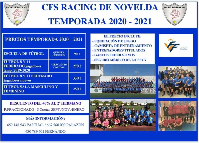 El CFS Racing de Novelda prepara la próxima temporada ajustando los precios para ayudar a las familias