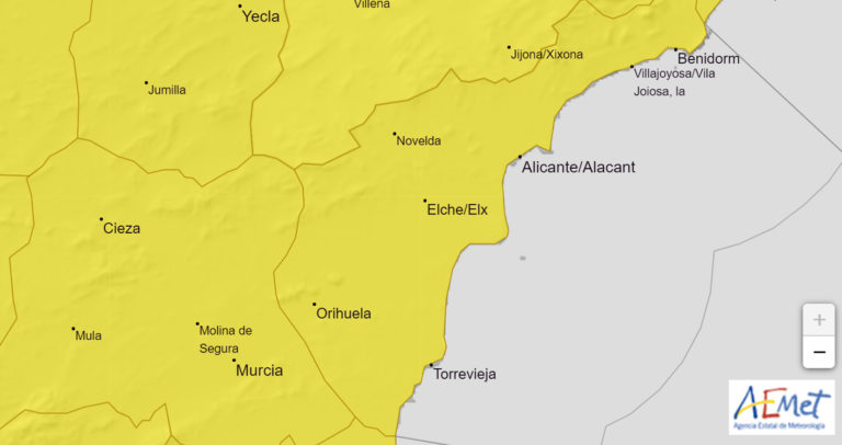 Alerta amarilla por lluvia y tormenta en la provincia de Alicante