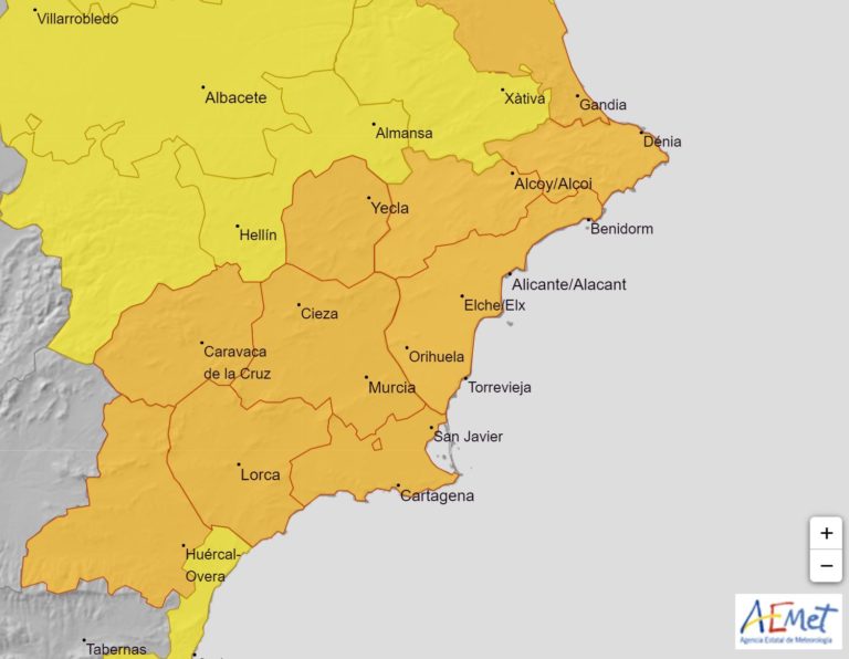 AEMET activa el aviso naranja por aguaceros en toda la provincia de Alicante