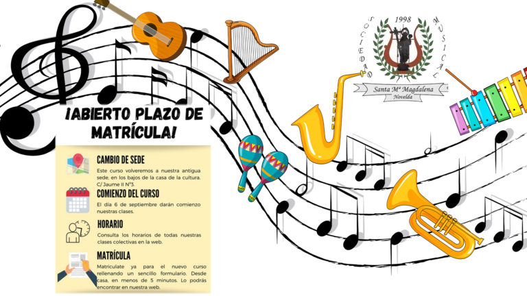Matrícula abierta para el curso 2021/2022 de la Escuela de Música Santa María Magdalena de Novelda