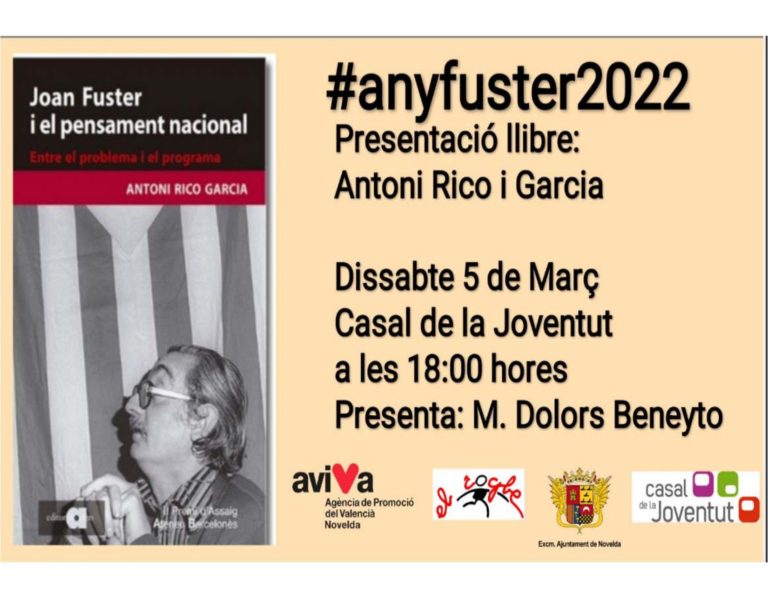 Antoni Rico presentará «Joan Fuster i el pensament nacional» en el Casal de la Juventut