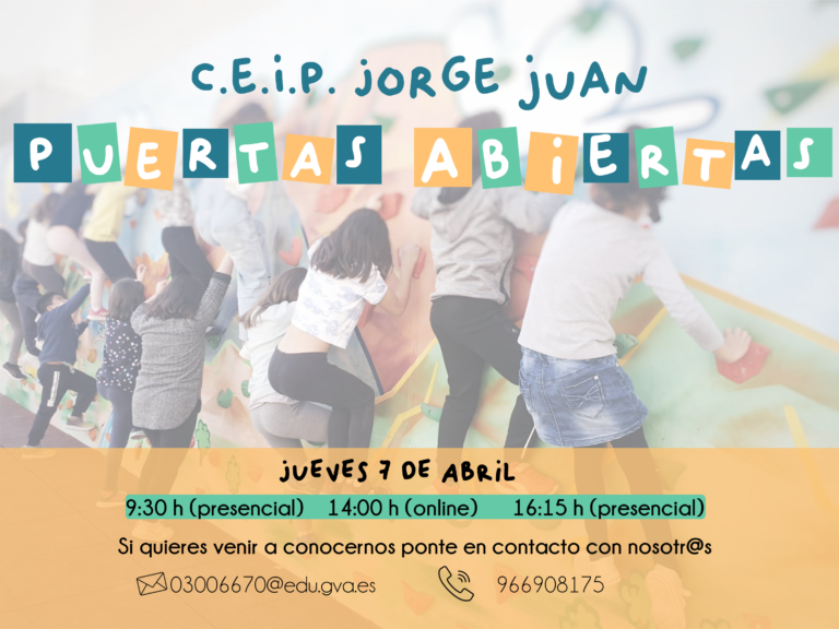 El próximo 7 de abril el CEIP Jorge Juan tendrá jornada de puertas abiertas