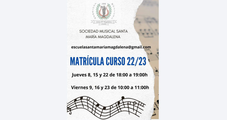 Últimos días para formalizar la matrícula en la Sociedad Musical Santa María Magdalena