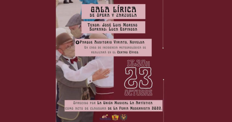 La Gala Lírica de Ópera y Zarzuela clausurará la VI edición de Novelda Modernista