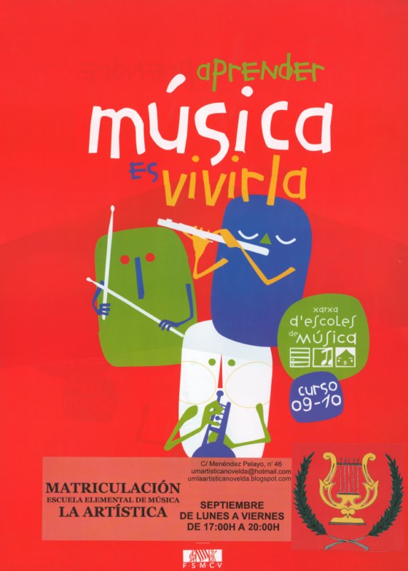 La Escuela de la Unión Musical «La Artística» de Novelda abre el plazo de matrícula para el curso 2009/10