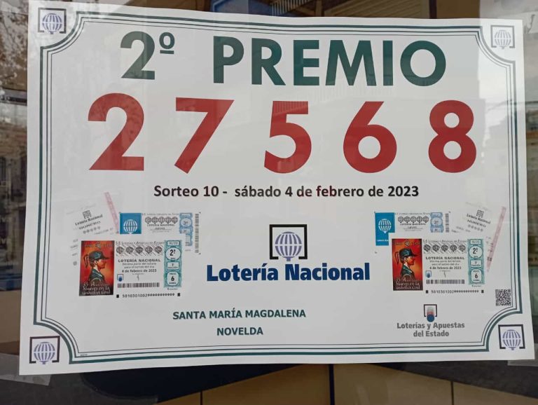 El segundo premio del sábado 4 de febrero de la Lotería Nacional se reparte en Novelda