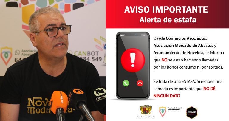 Alerta de estafa telefónica en Novelda sobre los Bonos Consumo
