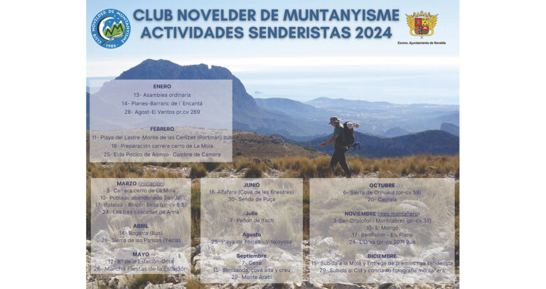 Calendario de 2024 de actividades senderistas del Club Novelder de Muntanyisme