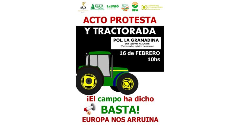 La gran protesta agraria de Alicante será el día 16 de febrero